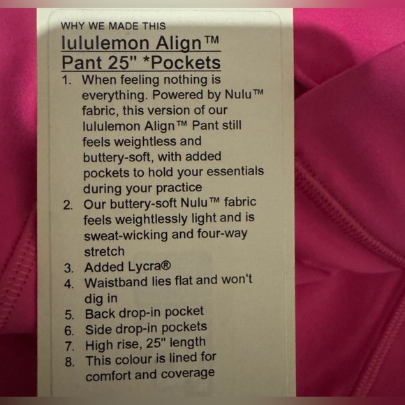 Lululemon Align High-Rise Pant with Pockets 25" BNWT - Picture 6 of 6